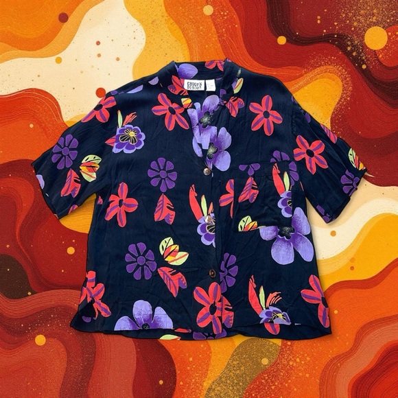 Chico’s Design Floral Purple and‎ Red Button Down Shirt - Picture 6 of 6